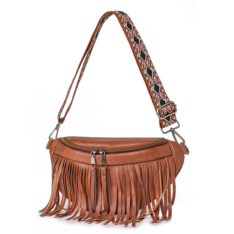 Women's Wrinkle Leather Retro Tassel Crossbody Bag