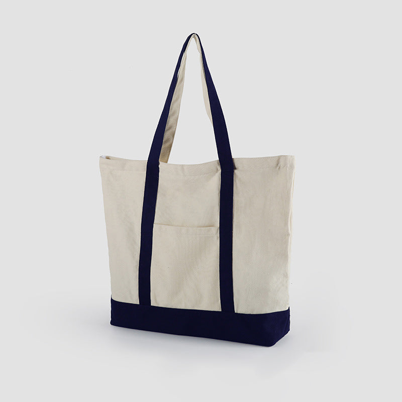 Stylish Canvas Tote Bag with an External Pocket