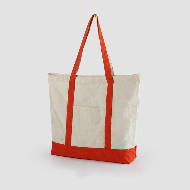 Stylish Canvas Tote Bag with an External Pocket