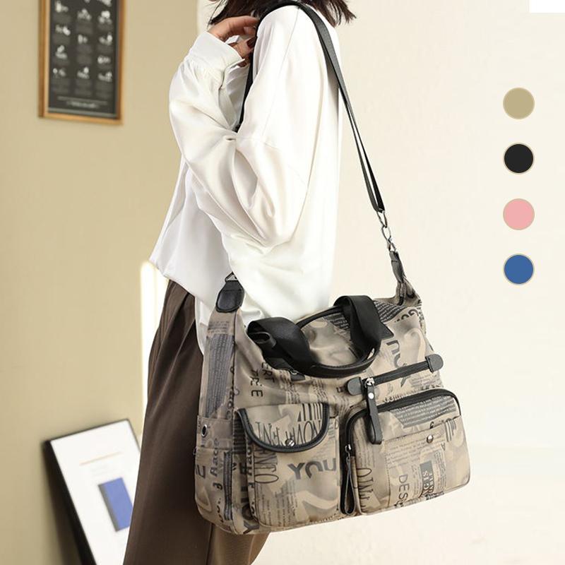 Women's Large Canvas Top Handle Tote Travel Bag, Vintage Weekender PrintedShoulder Bag