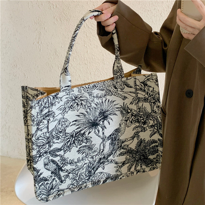 Women's Fashion Jacquard Embroidery Designer Handbag, Canvas Tote Bag