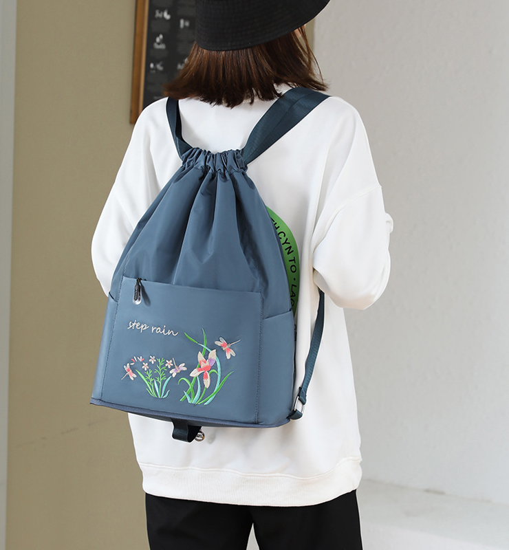 Embroidered Backpack with Drawstring