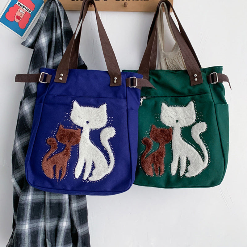 Large Capacity Cat Printing Canvas Shoulder Bag