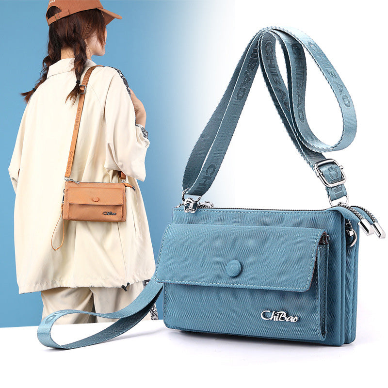 Nylon Multilayer Zip Crossbody Bag