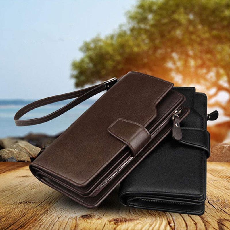 Men's Long Wallet With Wristlet, Multi-Pocket Cell Phone/Card Holder Clutch Bag