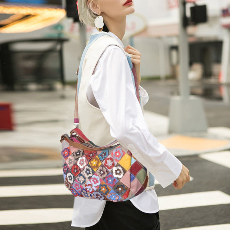 Multi-Color Floral Boston Shoulder Bag