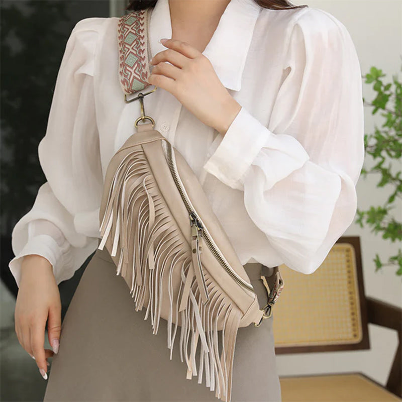 Women's Wrinkle Leather Retro Tassel Crossbody Bag