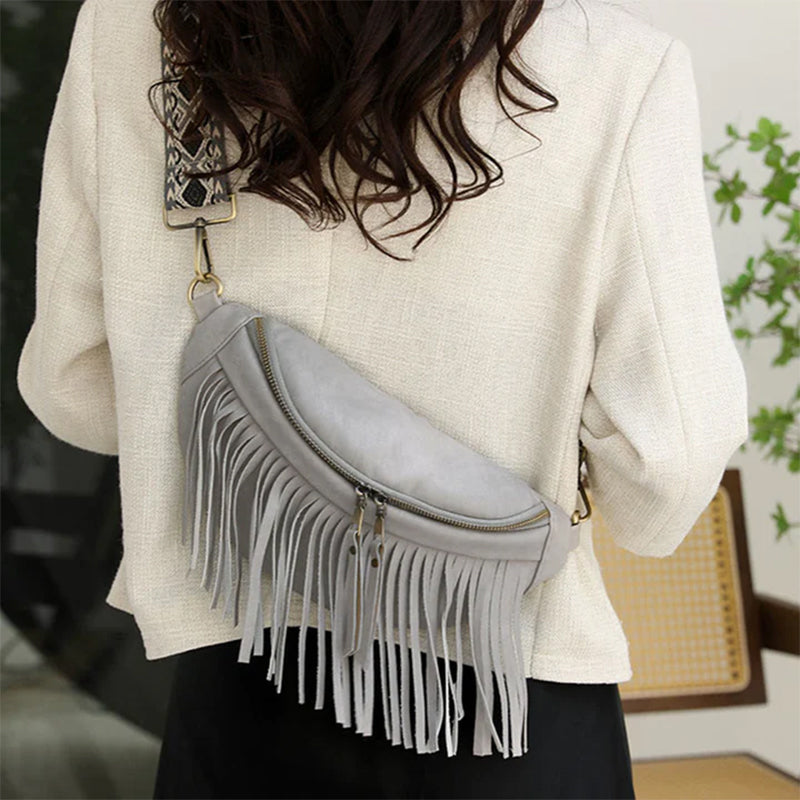 Women's Wrinkle Leather Retro Tassel Crossbody Bag