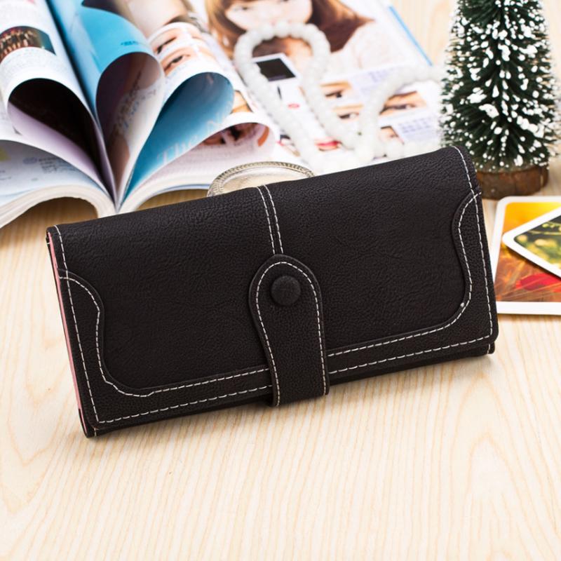 Solid Women's Vegan Long Wallet, Solid Magnetic button Muliti-Slot Card Holder