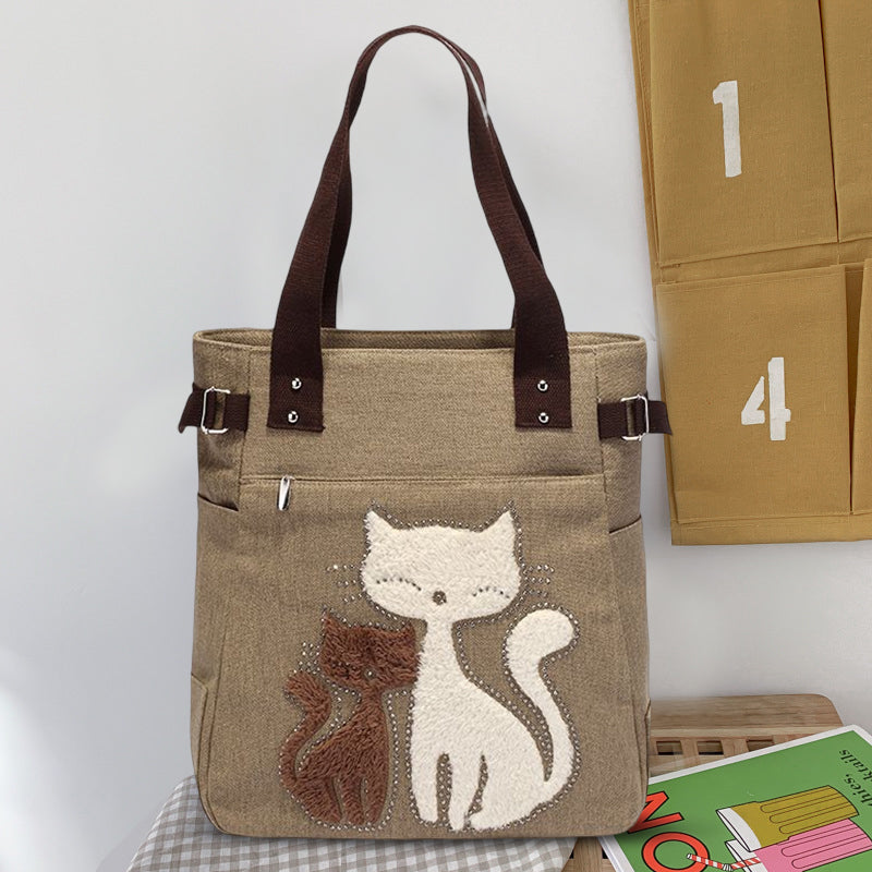 Large Capacity Cat Printing Canvas Shoulder Bag