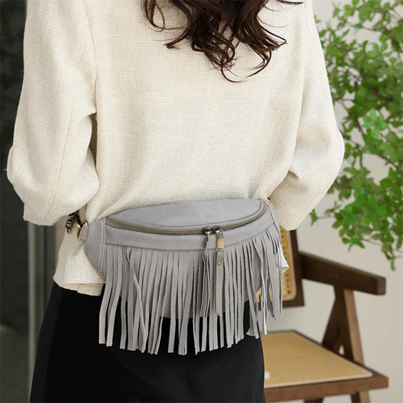 Women's Wrinkle Leather Retro Tassel Crossbody Bag