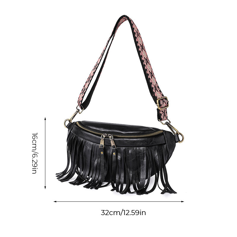 Women's Wrinkle Leather Retro Tassel Crossbody Bag