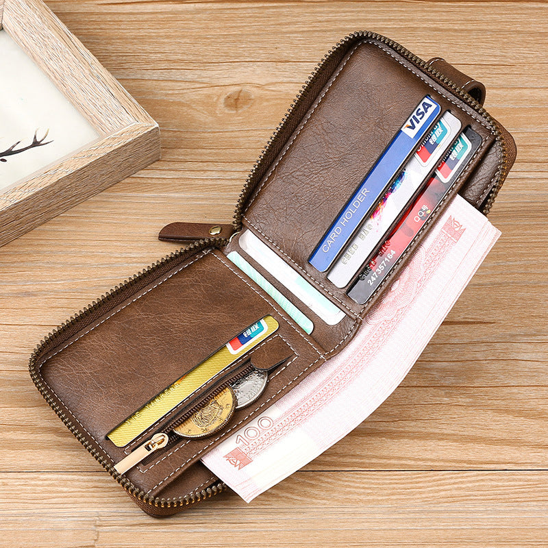 Men's New Short Fashion Multi-card Horizontal Zipper Wallet