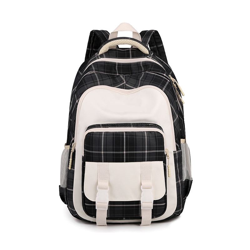 Large Capacity Plaid Schoolbag, Casual Nylon Backpack