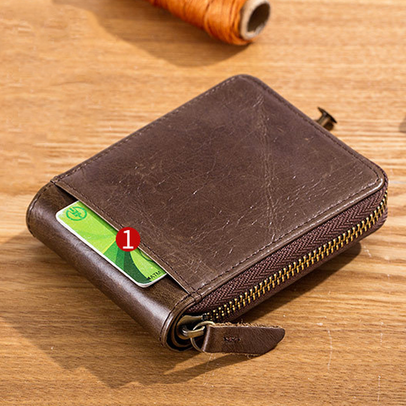 Men's RFID Genuine Leather Multifunctional Short Wallet