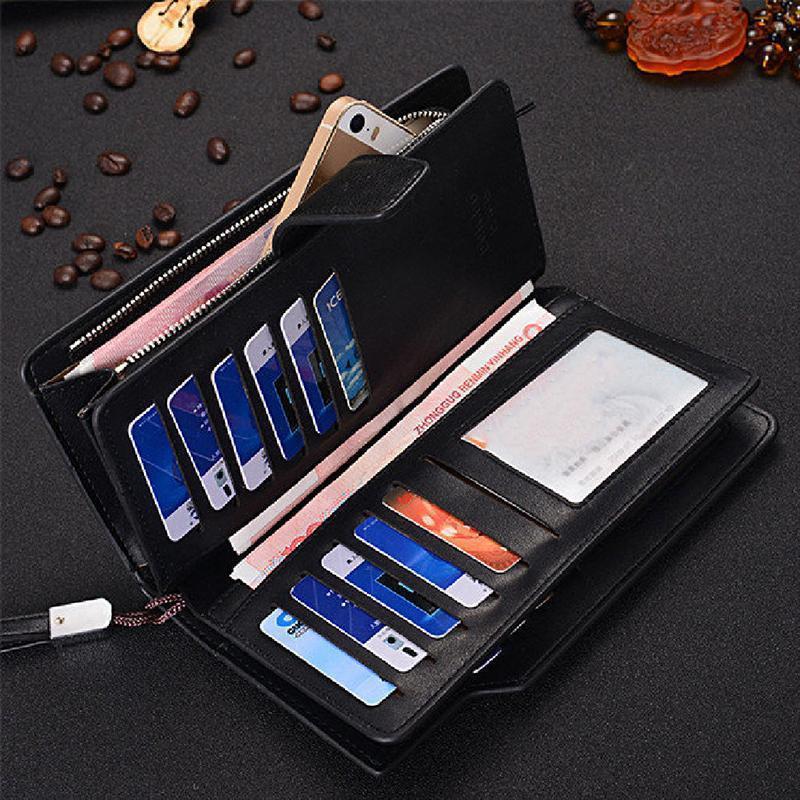 Men's Long Wallet With Wristlet, Multi-Pocket Cell Phone/Card Holder Clutch Bag