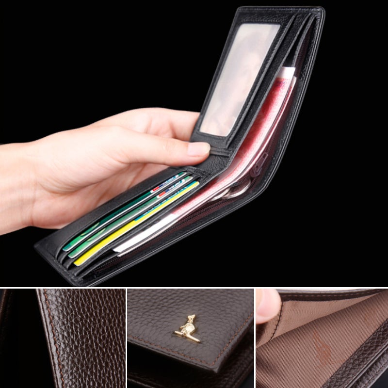 Men's Short Bifold Card Holder Genuine Leather Wallet