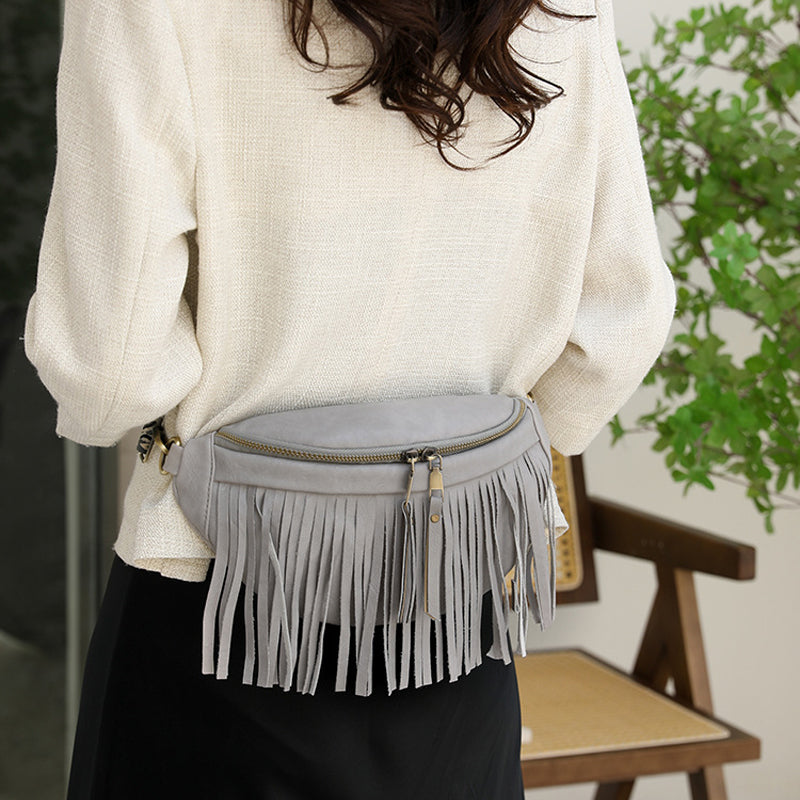 Women's Wrinkle Leather Retro Tassel Crossbody Bag