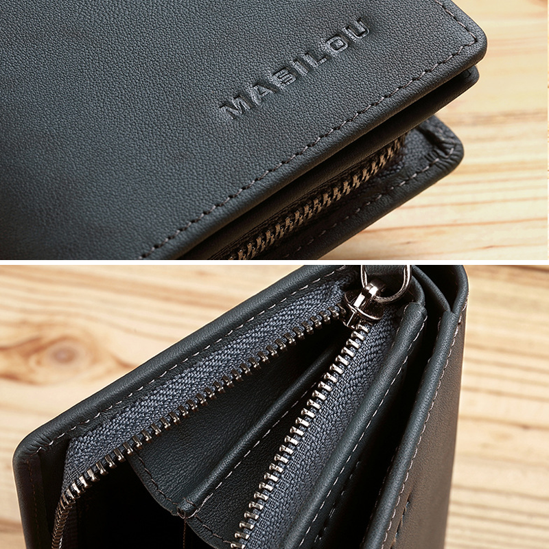 Men's Short Bifold RFID Zip Wallet, Multi-card Slot Card Holder