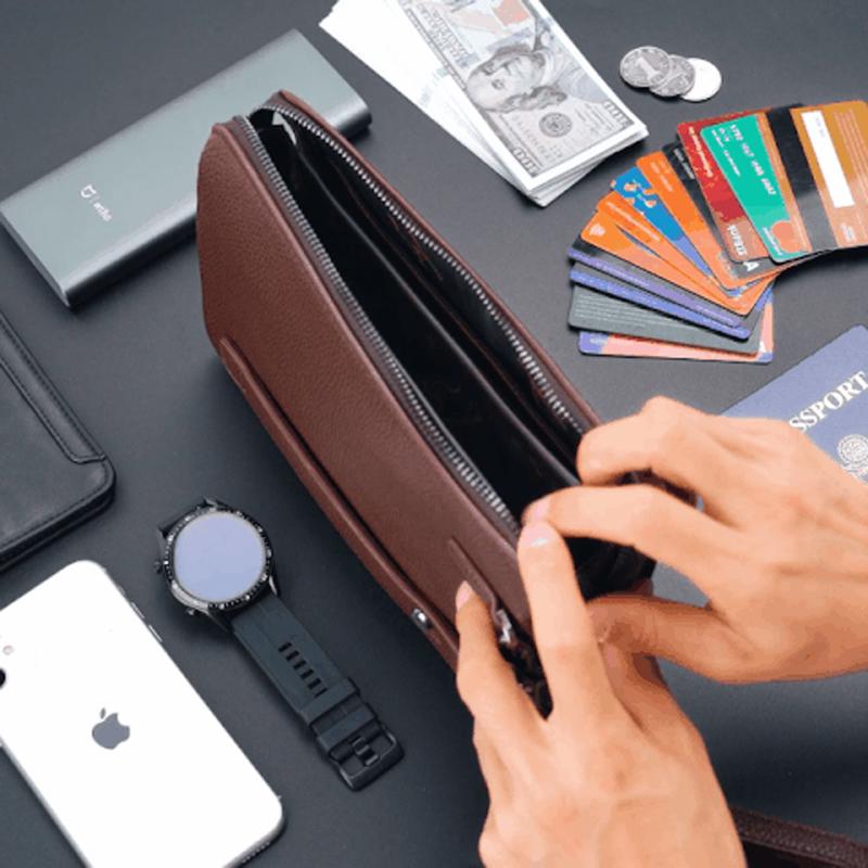 Men Clutch Leather Business Code Lock Wallet