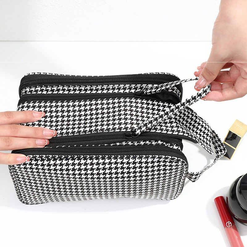 Houndstooth Large Capacity Cosmetic Bag