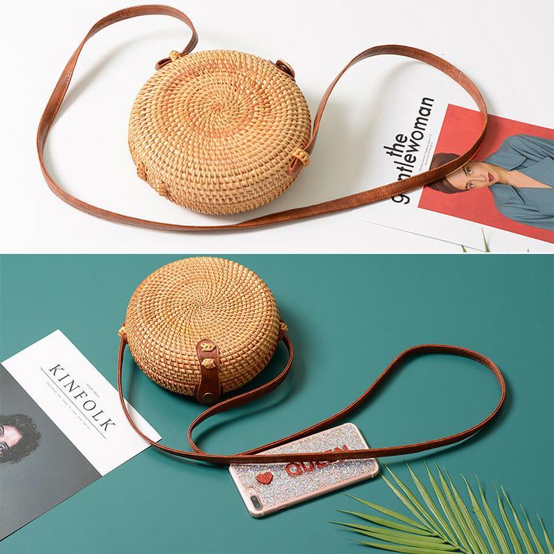 Hand Woven Rattan Style Circle Shoulder Bag