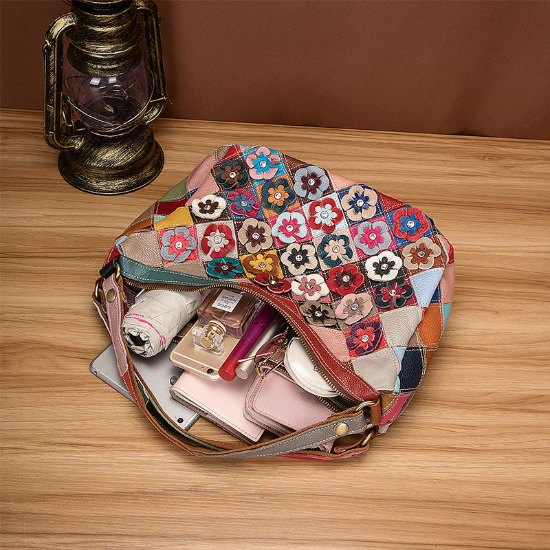 Multi-Color Floral Boston Shoulder Bag