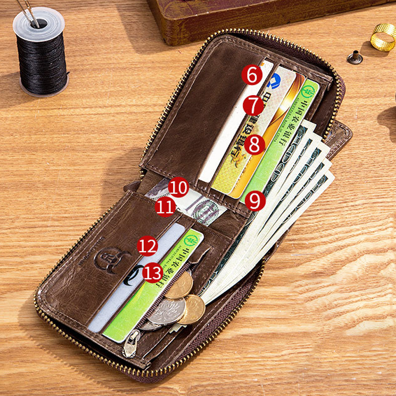 Men's RFID Genuine Leather Multifunctional Short Wallet