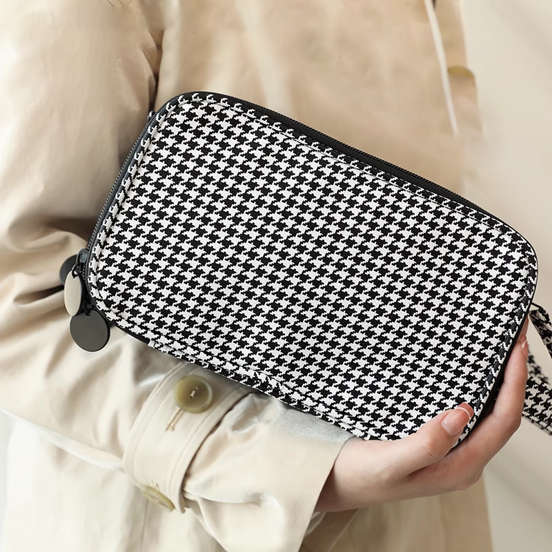 Houndstooth Large Capacity Cosmetic Bag