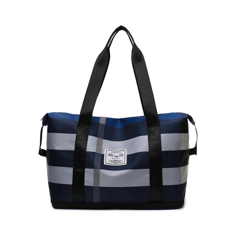 Large Women Weekender Nylon striped Bag, Travel Duffel Tote Bag