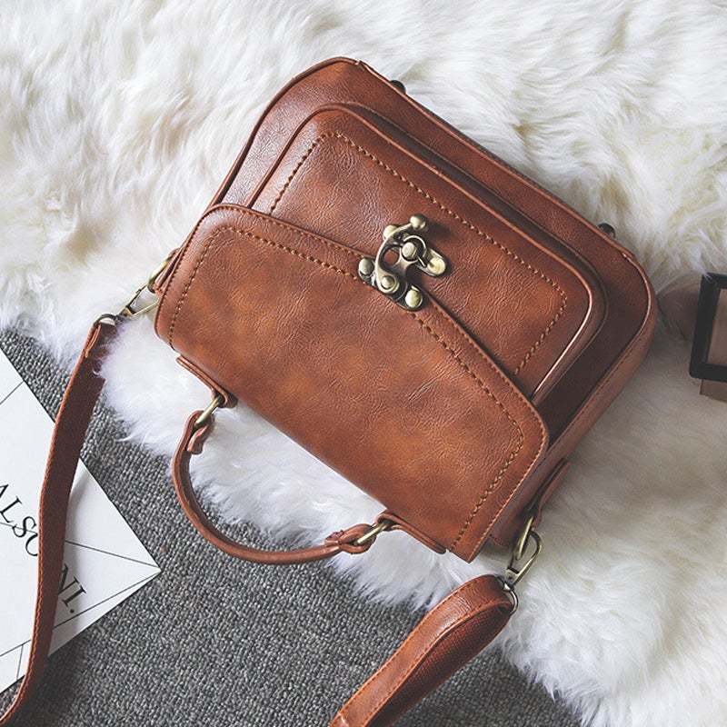 Vintage Unique Buckle Washed Leather Bag