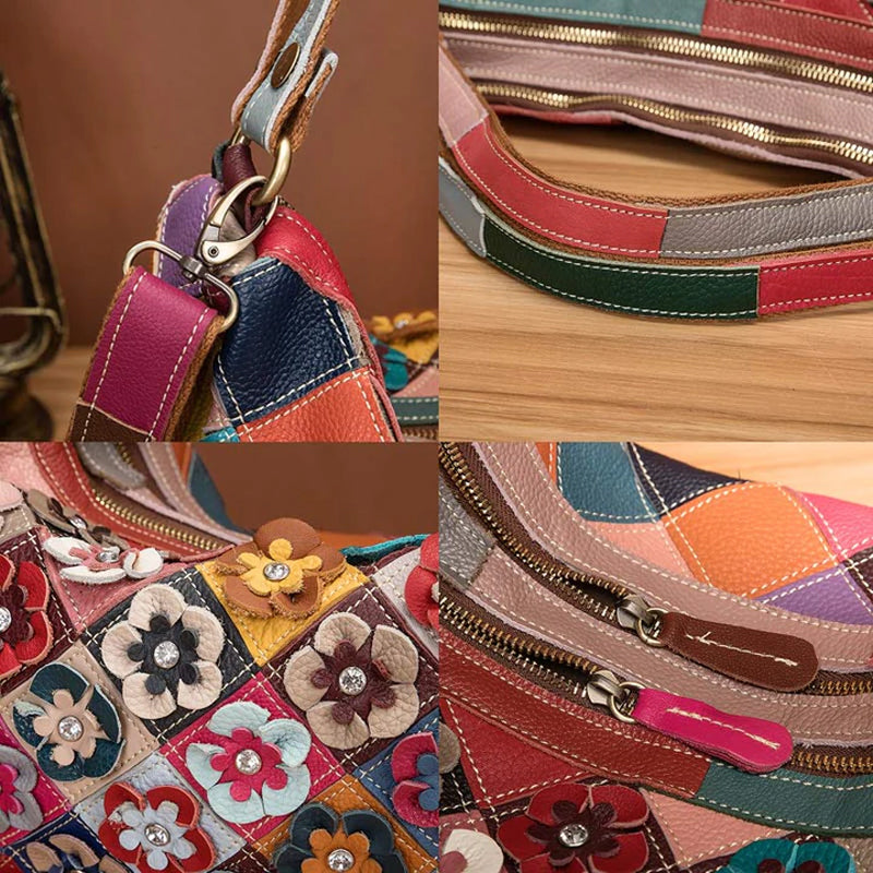 Multi-Color Floral Boston Shoulder Bag