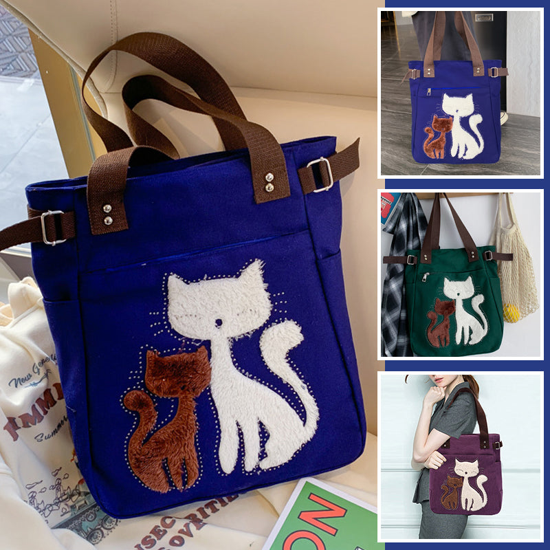 Large Capacity Cat Printing Canvas Shoulder Bag