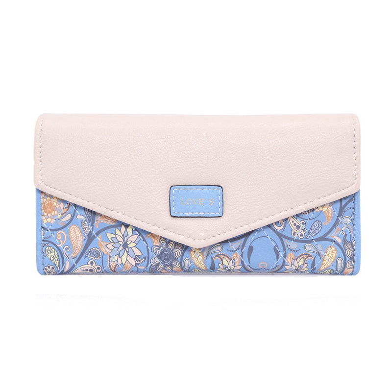 Ladies Floral Rhombus Long Wallet, Hit Color Envelope Buckle Clutch