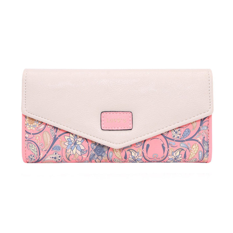 Ladies Floral Rhombus Long Wallet, Hit Color Envelope Buckle Clutch