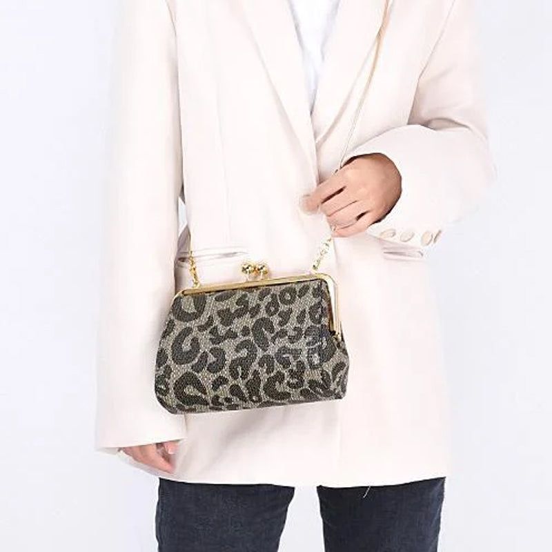 Vintage Leopard-print Leather Shoulder Bag