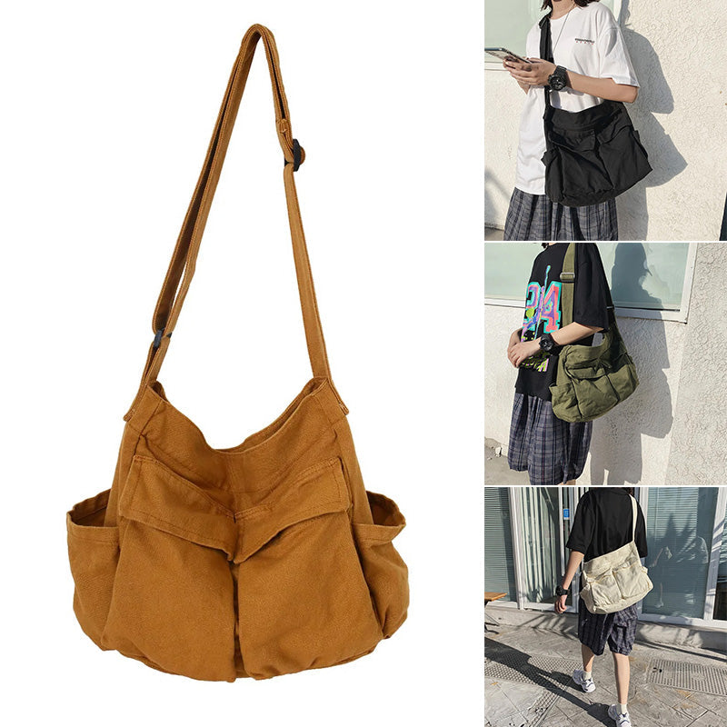 Canvas Solid Color Messenger Bag